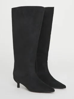 Simply Be Soft Black Wide Fit Kitten Heel Straight Leg Boots
