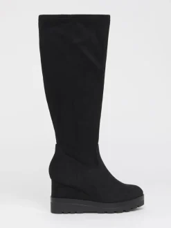 Simply Be Soft Black Wide Fit Stretch Wedge Knee High Boots