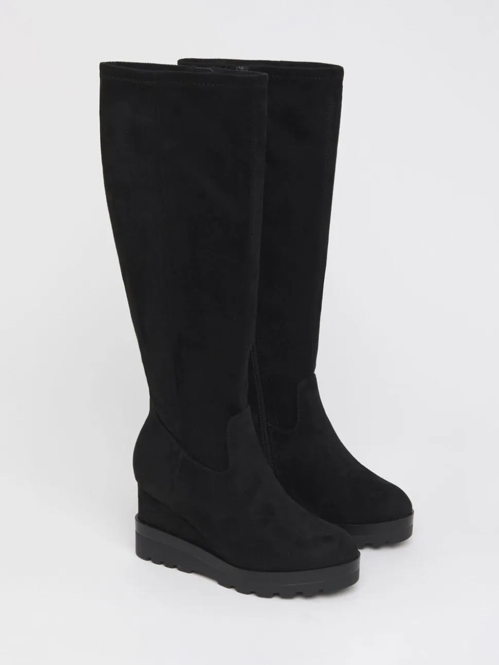 Simply Be Soft Black Wide Fit Stretch Wedge Knee High Boots