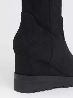 Simply Be Soft Black Wide Fit Stretch Wedge Knee High Boots