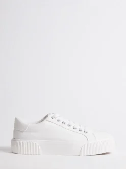 Simply Be White Wide Fit Canvas Chunky Ribbed Sole Trainers