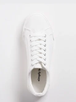 Simply Be White Wide Fit Canvas Chunky Ribbed Sole Trainers