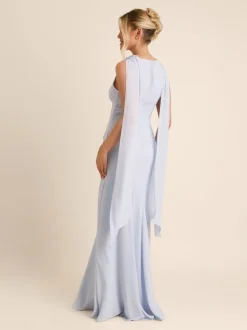 Six Stories Blue High Cowl Neck Drape Crepe Bridesmaid Dress
