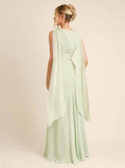 Six Stories Green High Cowl Neck Drape Crepe Bridesmaid Dress