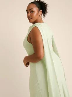 Six Stories Green High Cowl Neck Drape Crepe Bridesmaid Dress