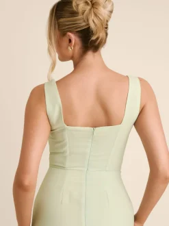 Six Stories Green Square Neck Crepe Bridesmaid Dress with Neck Scarf
