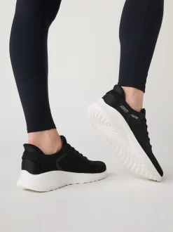 Skechers Black/ White BOBS Sport Squad Chaos Slip In Trainers