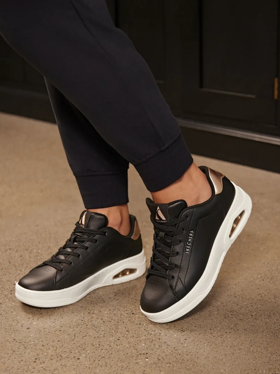 Skechers Black Womens Uno Court Trainers