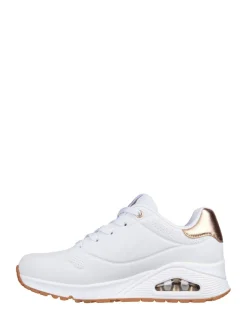 Skechers Cotton White Golden Womens Standard Fit Uno Trainers