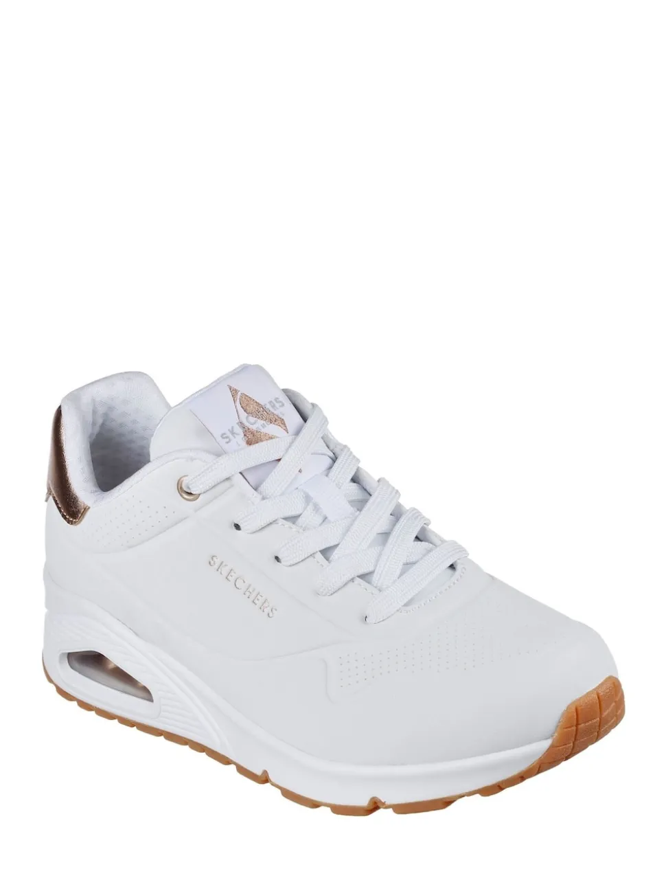 Skechers Cotton White Golden Womens Standard Fit Uno Trainers