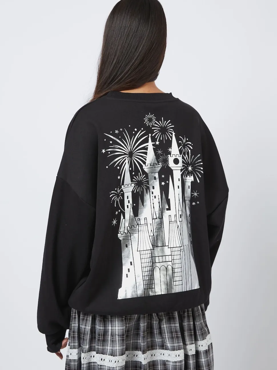Skinnydip Black Disney Silver Foil Castle Sweatshirt