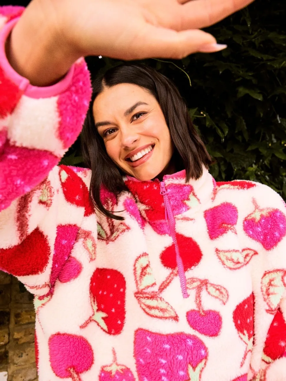 Skinnydip White Cherry and Strawberry Longline Fleece