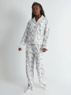 Skinnydip White Peanuts x Skinnydip Snoopy Rainbow Print Pyjama Set in Ecru