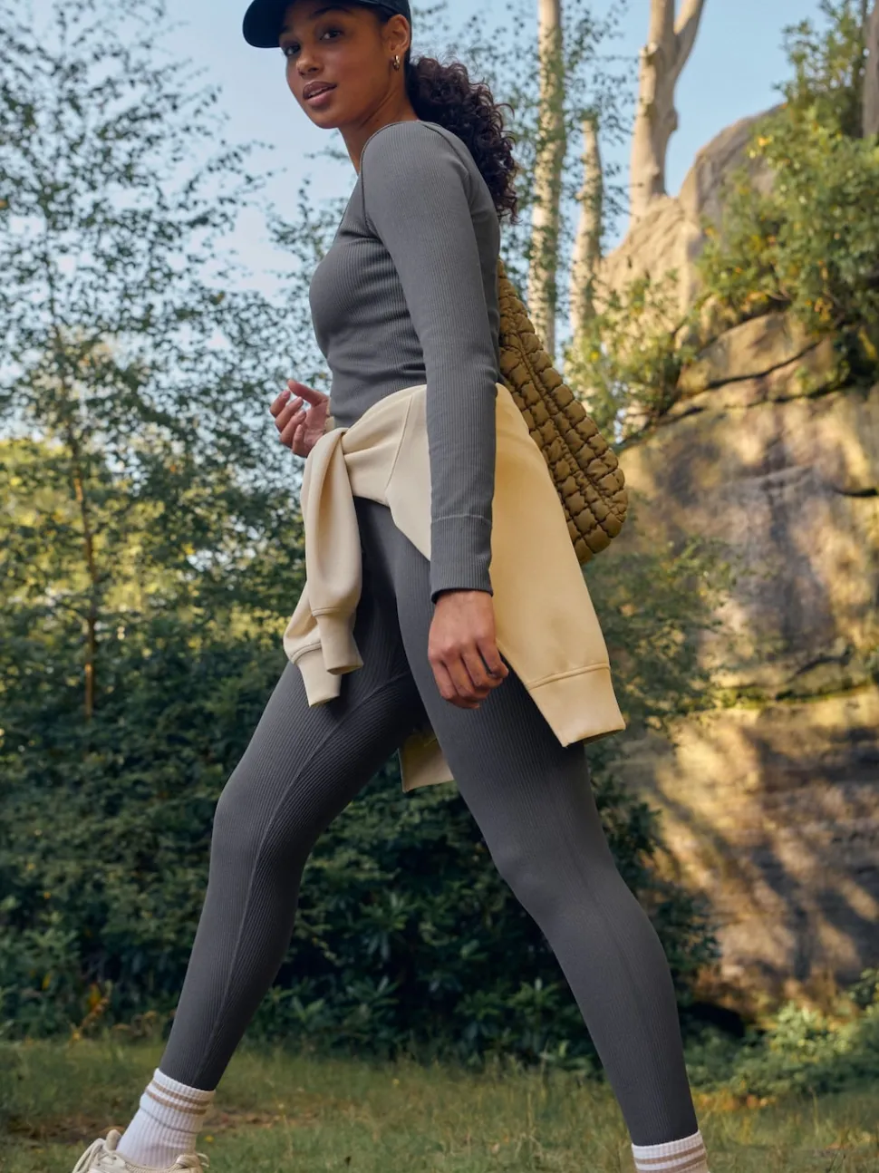 Slate Grey Ribbed Seamless High Waist Leggings
