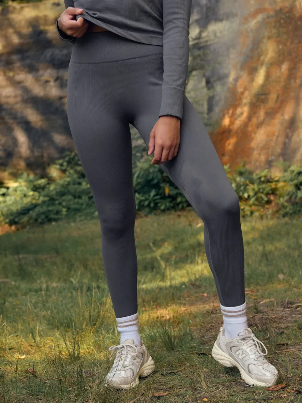 Slate Grey Ribbed Seamless High Waist Leggings