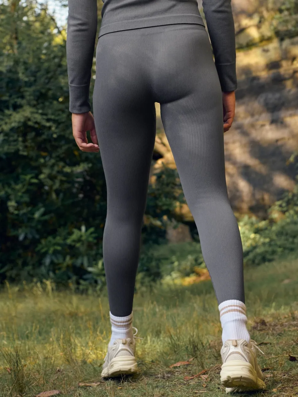 Slate Grey Ribbed Seamless High Waist Leggings