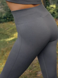 Slate Grey Ribbed Seamless High Waist Leggings