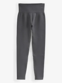 Slate Grey Ribbed Seamless High Waist Leggings