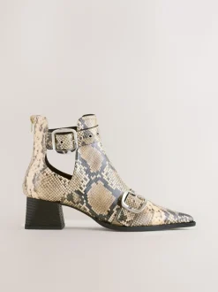 Snake Print Forever Comfort® Cut Out Buckle Detail Ankle Boots