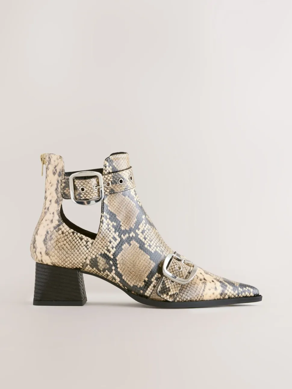 Snake Print Forever Comfort® Cut Out Buckle Detail Ankle Boots