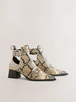 Snake Print Forever Comfort® Cut Out Buckle Detail Ankle Boots