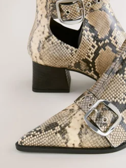 Snake Print Forever Comfort® Cut Out Buckle Detail Ankle Boots