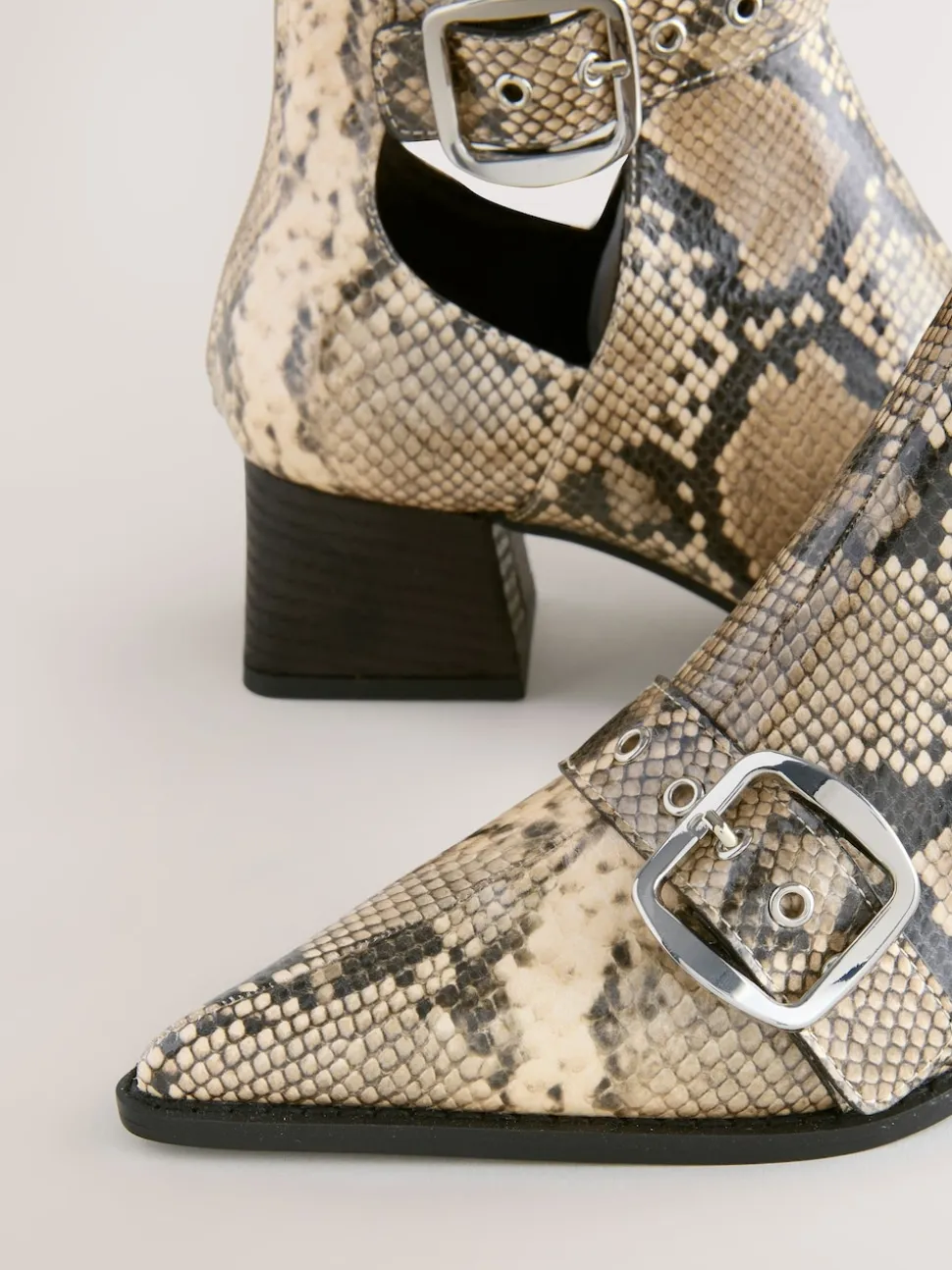 Snake Print Forever Comfort® Cut Out Buckle Detail Ankle Boots