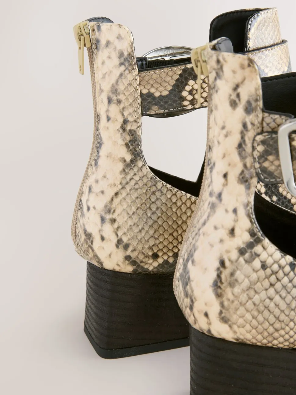 Snake Print Forever Comfort® Cut Out Buckle Detail Ankle Boots