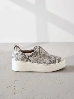 Snake Slip On Signature Leather Chunky Wedge Platform Trainers