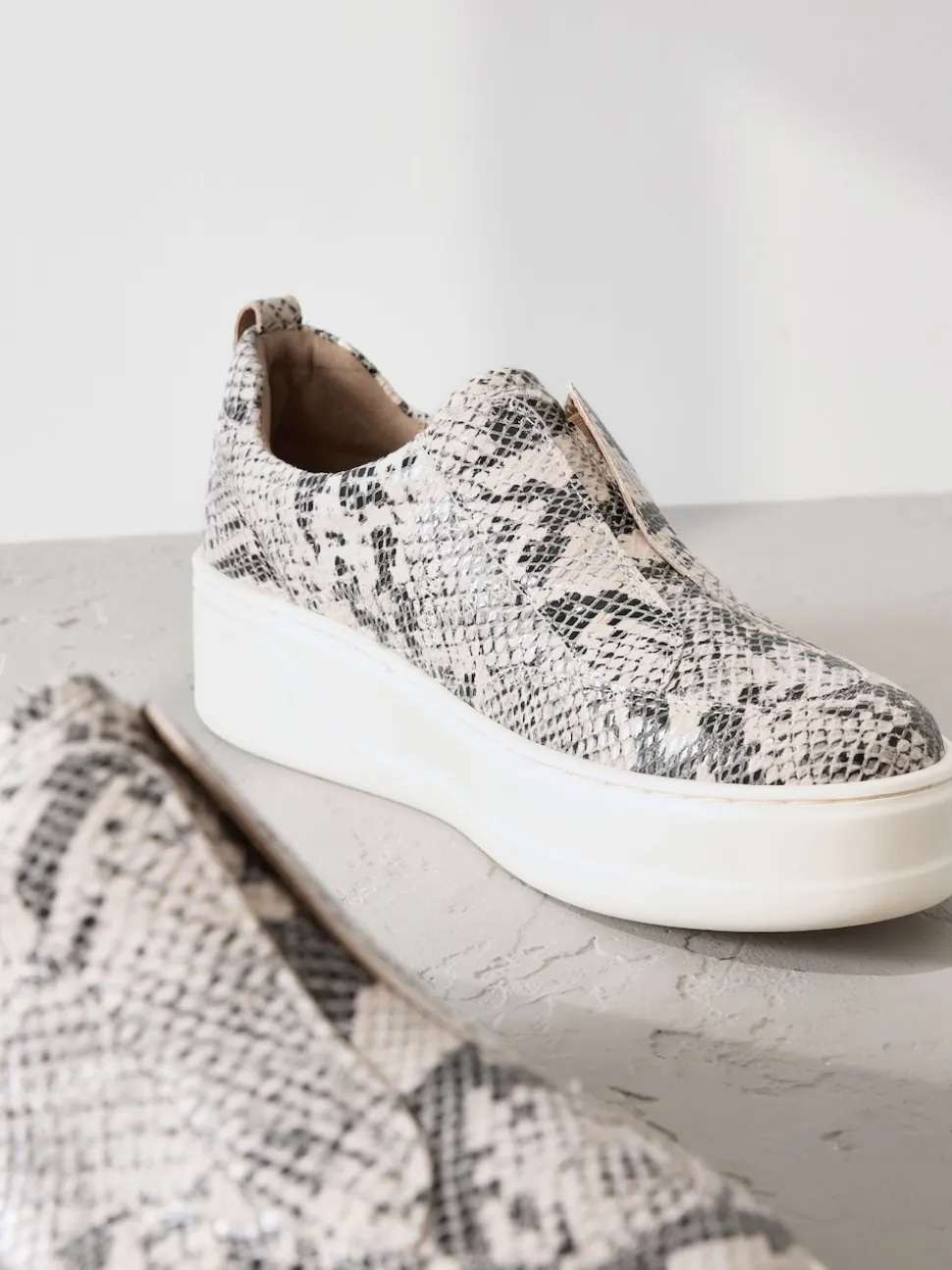 Snake Slip On Signature Leather Chunky Wedge Platform Trainers