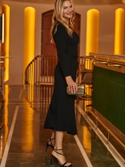 Sosandar Black Cut Out Detail Knitted Dress