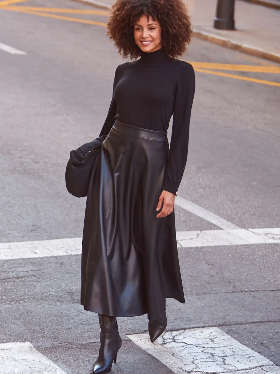 Sosandar Black Faux Leather Midaxi Skirt