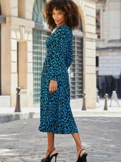 Sosandar Black Fleck Print Twist Front Dress