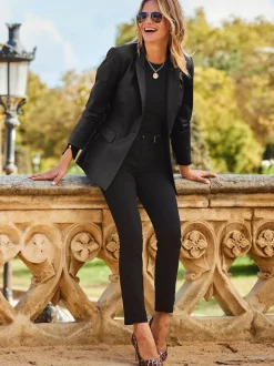Sosandar Black Premium Faux Leather Blazer