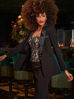 Sosandar Black Satin Collar Tuxedo Blazer
