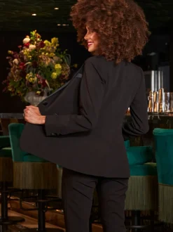 Sosandar Black Satin Collar Tuxedo Blazer