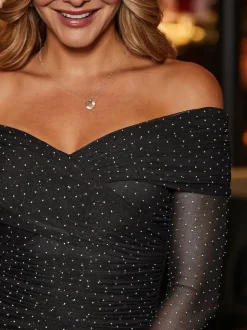 Sosandar Black Sparkle Bardot Ruched Midi Dress