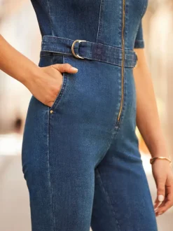 Sosandar Blue Denim Kick Flare Jumpsuit