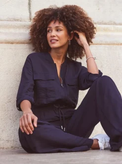 Sosandar Blue Drawstring Waist Jumpsuit