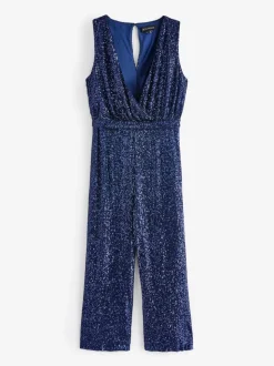 Sosandar Blue Sequin Wrap Front Jumpsuit