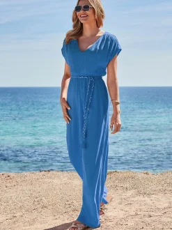 Sosandar Blue Tassel Belted Jumpsuit