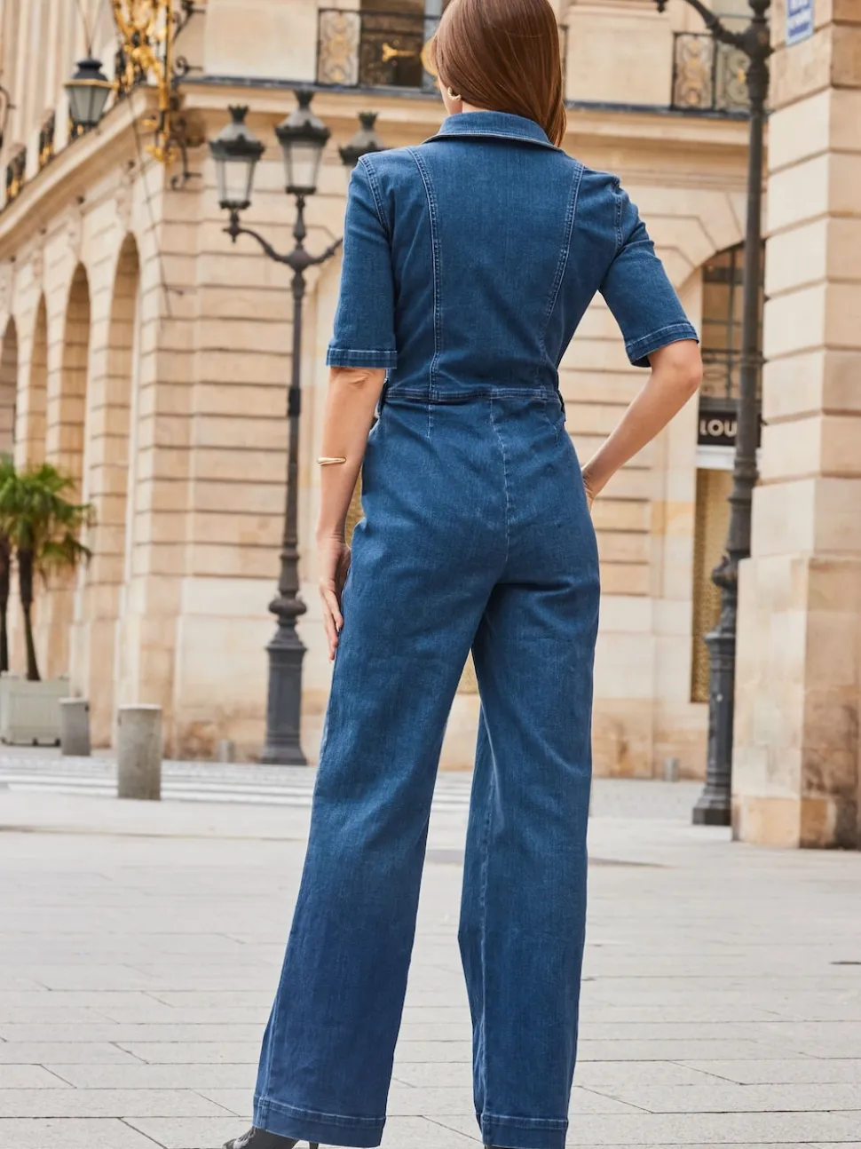 Sosandar Blue Zip Front Wide Leg Jumpsuit