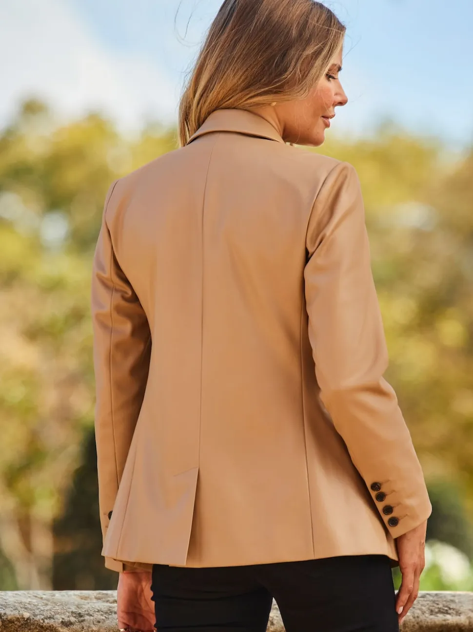 Sosandar Brown Faux Leather Blazer