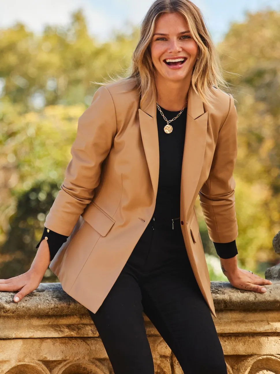 Sosandar Brown Faux Leather Blazer