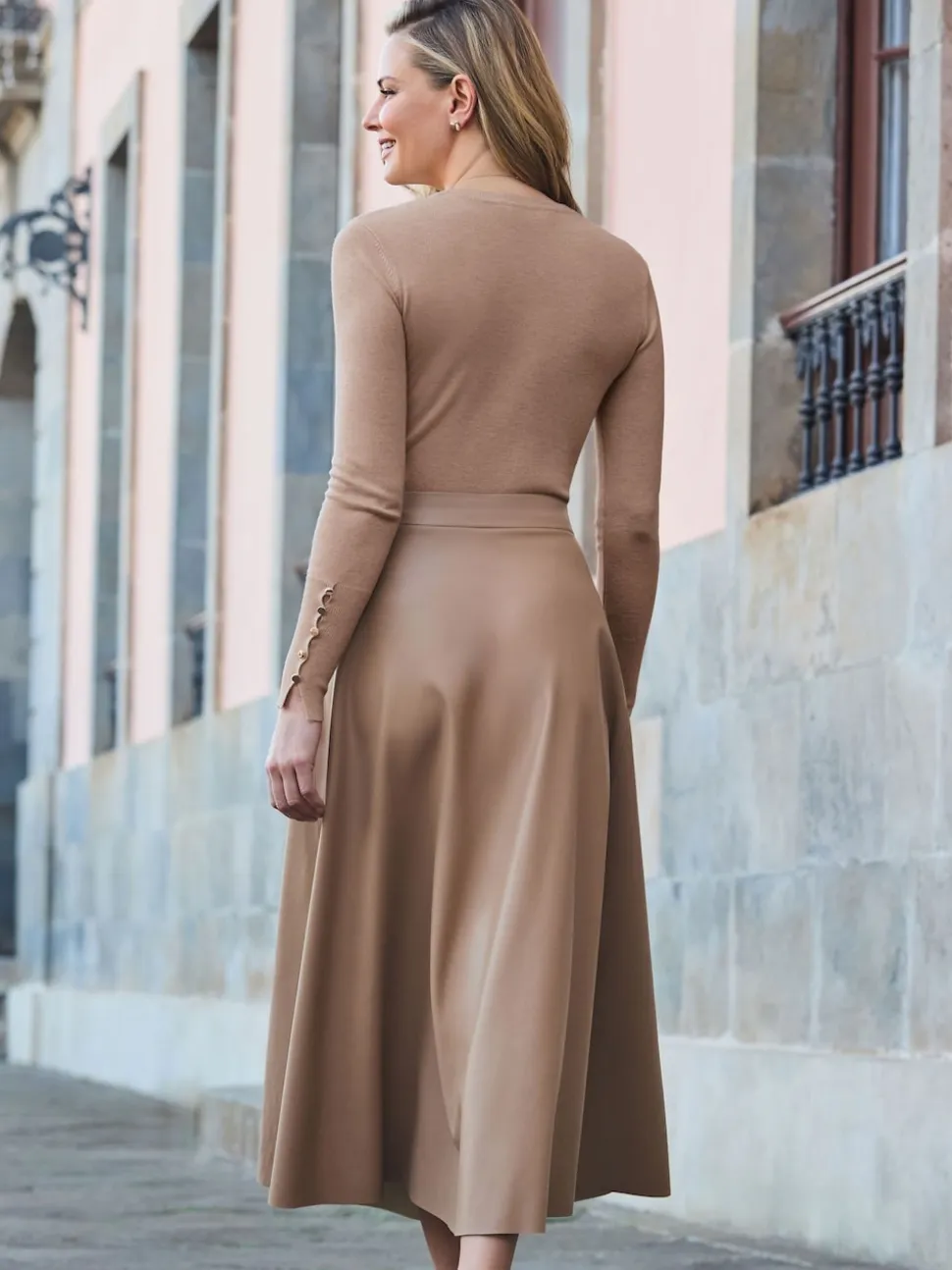 Sosandar Brown Faux Leather Midaxi Skirt