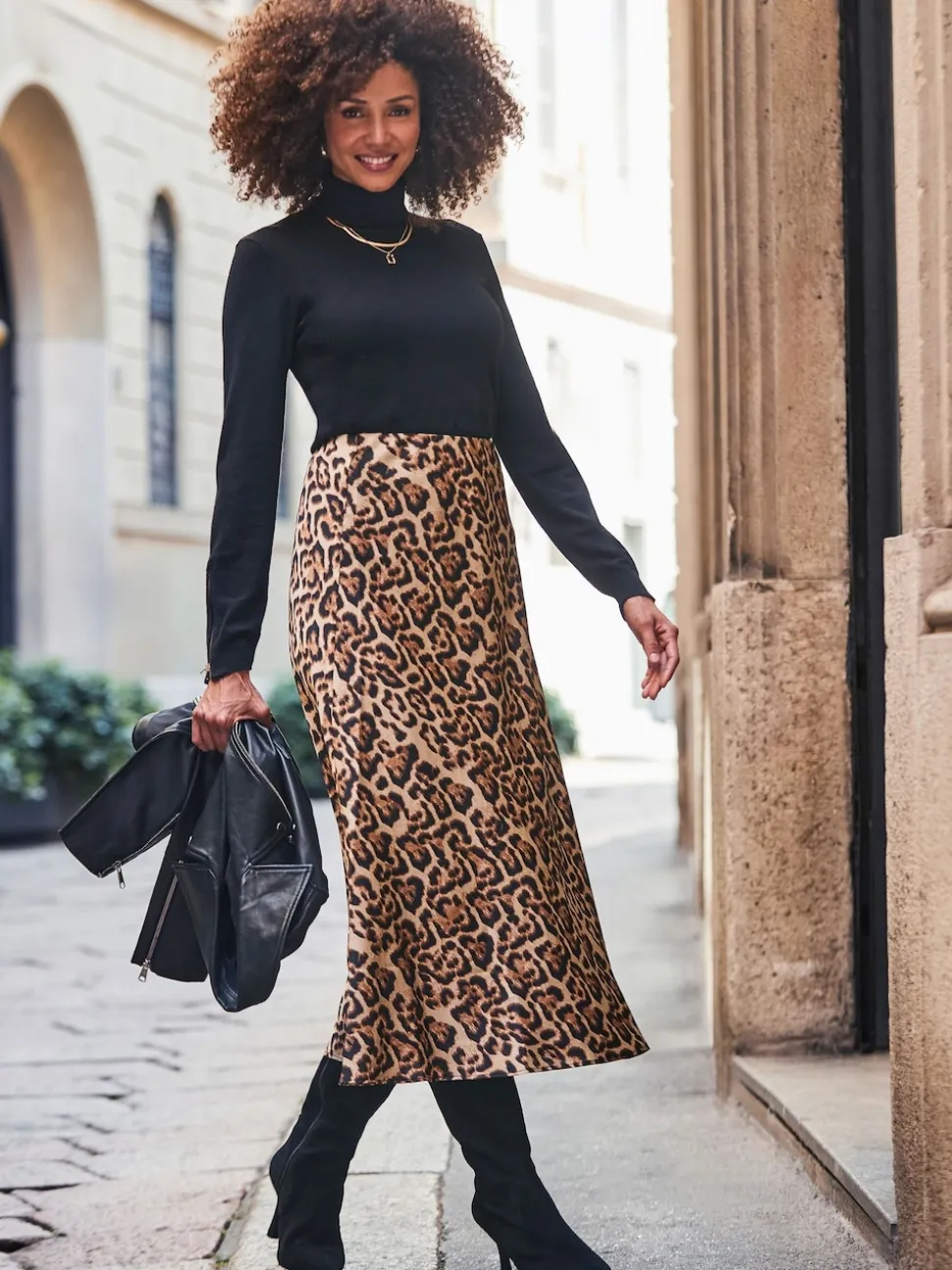Sosandar Brown Leopard Print Satin Slip Skirt