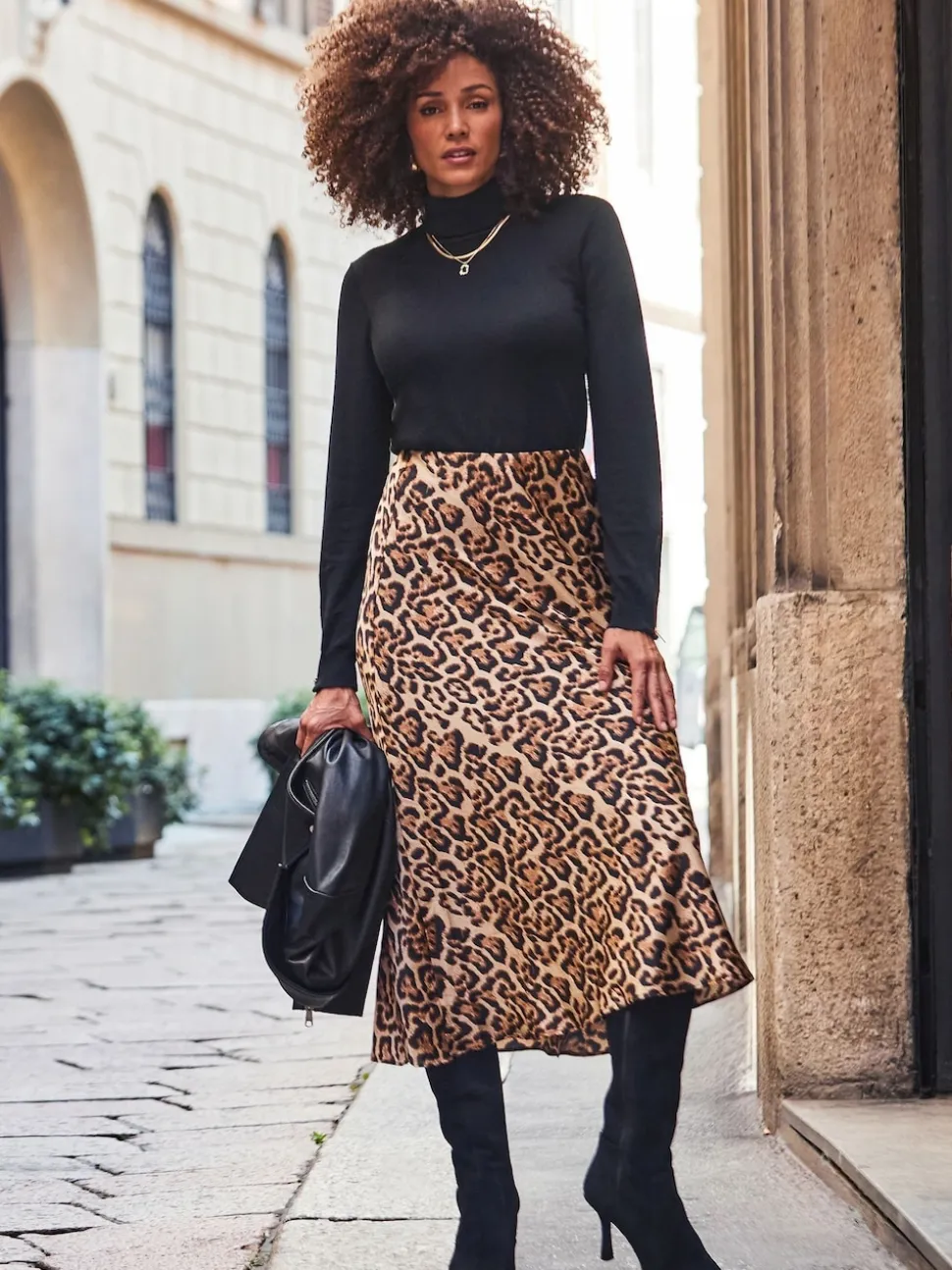 Sosandar Brown Leopard Print Satin Slip Skirt