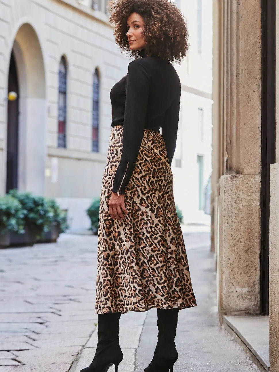 Sosandar Brown Leopard Print Satin Slip Skirt