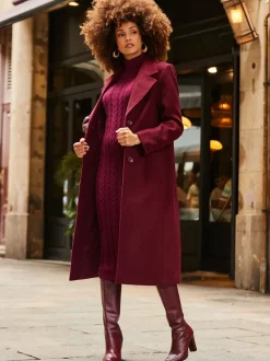 Sosandar Burgundy Red Premium Longline Wool Mix Coat