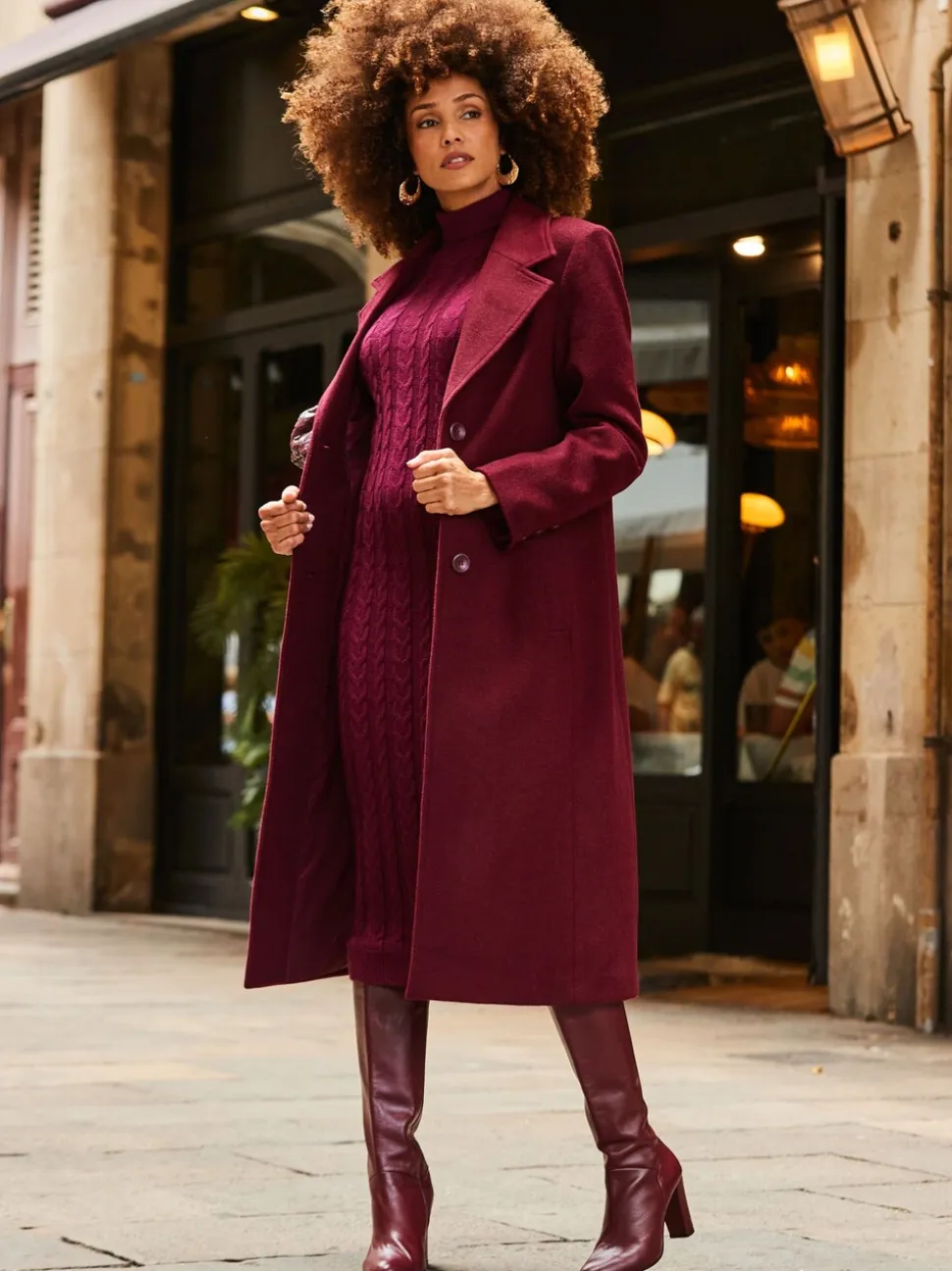 Sosandar Burgundy Red Premium Longline Wool Mix Coat